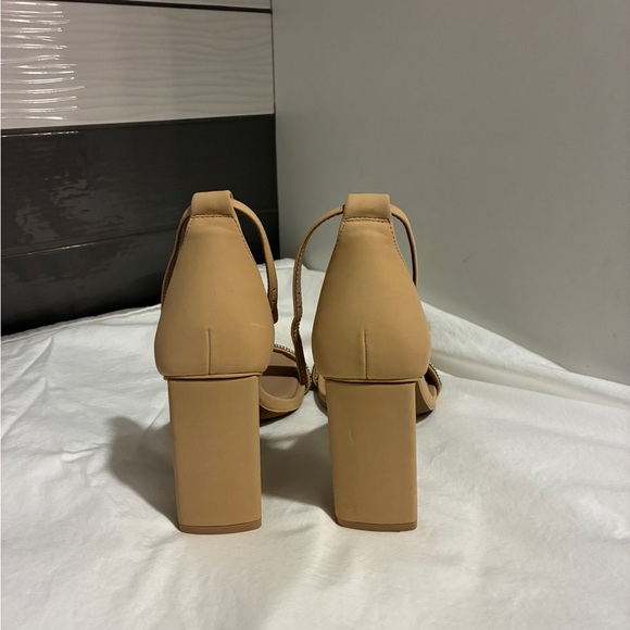 Call It Spring Tan Block Heels with Rhinestone Strap - Picture 3 of 4